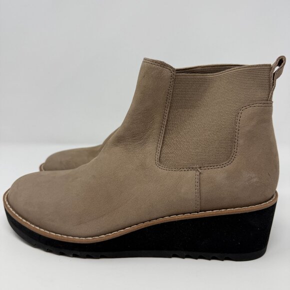 Eileen Fisher Lilou Suede Ankle Boot Women's 7 Tan Wedge Bootie Minimalist NWT - Picture 7 of 13